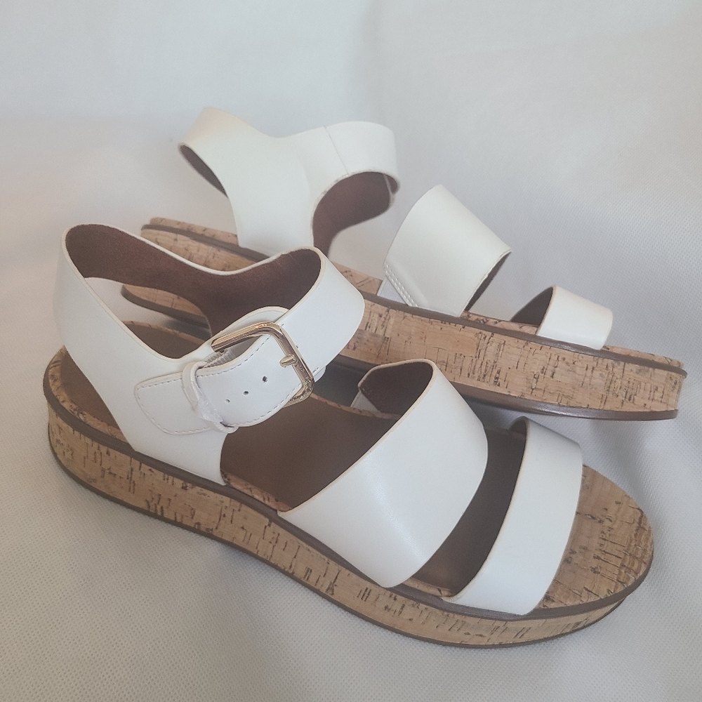 Naturalizer White Leather Sandals with Cork Platform